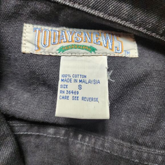 Vtg Todays News Denim Jean Jacket Mens Size Small Black Button Up Ghost Dance - Picture 11 of 13